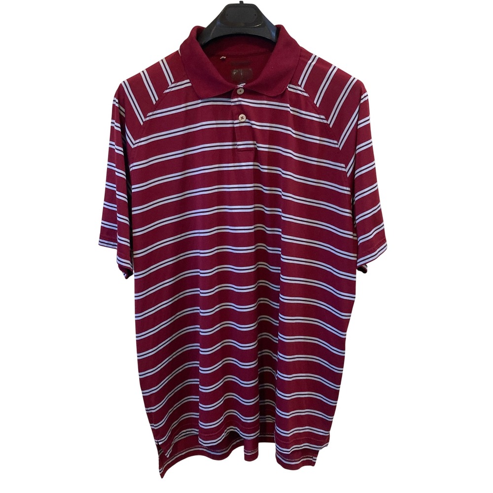 Adidas Mens Large Performance Polo Golf Striped Burgundy Red Stretch Flex E29978